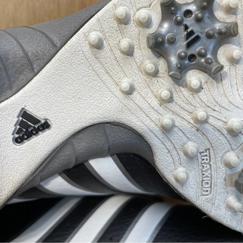 Adidas Golf Shoes Men’s Size 6.5 Black White Gray 360 Traxion Spiked 3 Stripes - Picture 14 of 14